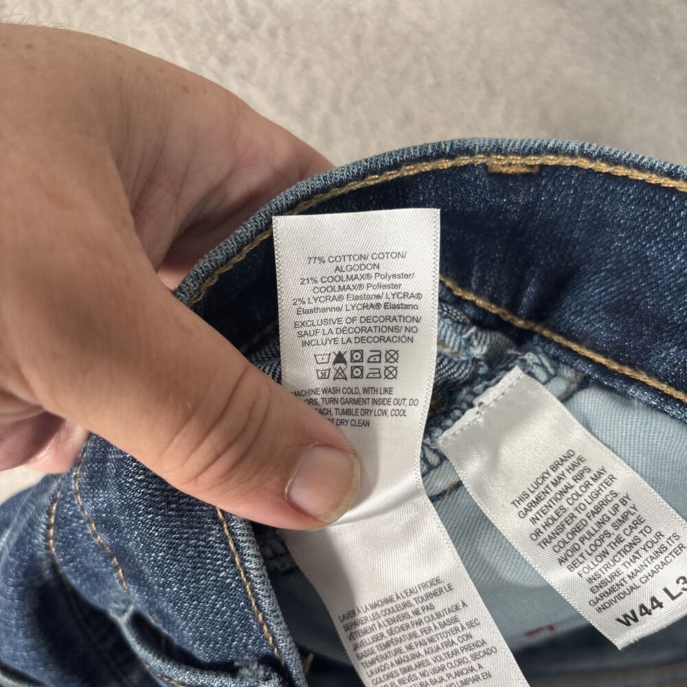 Lucky Brand Jeans Men’s Size 44x31 Athletic Fit Whiskers Grunge Skate Blue Denim - Picture 12 of 16